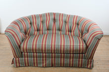 Load image into Gallery viewer, Ethan Allen Tufted Stripe Upholstered Loveseat Sofa with Rolled Arms and Skirted Base
