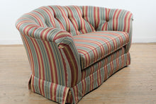 Load image into Gallery viewer, Ethan Allen Tufted Stripe Upholstered Loveseat Sofa with Rolled Arms and Skirted Base
