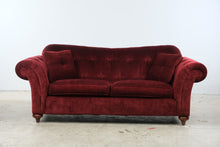 Load image into Gallery viewer, Ethan Allen Bennett Collection Red Velvet Tufted Sofa
