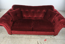 Load image into Gallery viewer, Ethan Allen Bennett Collection Red Velvet Tufted Sofa
