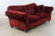 Load image into Gallery viewer, Ethan Allen Bennett Collection Red Velvet Tufted Sofa
