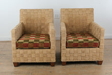 Load image into Gallery viewer, Pair of Ethan Allen Balta Seagrass Armchairs with Ottoman Basketweave Frame
