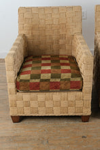 Load image into Gallery viewer, Pair of Ethan Allen Balta Seagrass Armchairs with Ottoman Basketweave Frame
