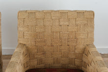 Load image into Gallery viewer, Pair of Ethan Allen Balta Seagrass Armchairs with Ottoman Basketweave Frame
