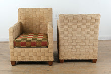 Load image into Gallery viewer, Pair of Ethan Allen Balta Seagrass Armchairs with Ottoman Basketweave Frame
