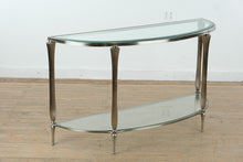 Load image into Gallery viewer, Ethan Allen Demi Lune Console Table Satin Nickel Glass Classics Collection
