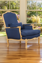 Load image into Gallery viewer, Ethan Allen Navy Country French Bergère Arm Chair
