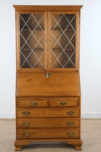 Load image into Gallery viewer, Ethan Allen Early American Secretary Desk Bookcase with Metal Fretwork Glass Doors
