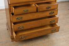 Load image into Gallery viewer, Ethan Allen Early American Secretary Desk Bookcase with Metal Fretwork Glass Doors
