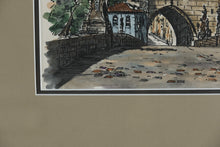 Load image into Gallery viewer, Original Signed Charles Bridge Prague Ink and Watercolor Drawing Old Town Bridge Tower Framed
