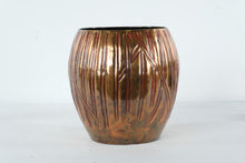 Load image into Gallery viewer, Evans Designs Group Copper Tone Planter India Ribbed Metal Vase Mid Century Style
