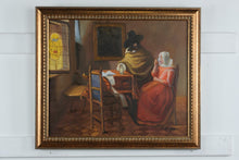 Load image into Gallery viewer, Signed Interior Genre Scene After Vermeer The Glass of Wine Oil Painting 28x24 Framed
