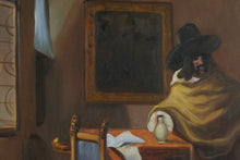 Load image into Gallery viewer, Signed Interior Genre Scene After Vermeer The Glass of Wine Oil Painting 28x24 Framed

