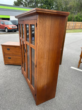 Load image into Gallery viewer, Mission-Style Oak Glass Door Bookcase
