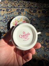Load image into Gallery viewer, Queen’s Fine Bone China Tea Cup &amp; Saucer Set – Pink &amp; Yellow Roses Floral Pattern – Gold Trim – Vintage-Inspired English Tea Set – Made in India
