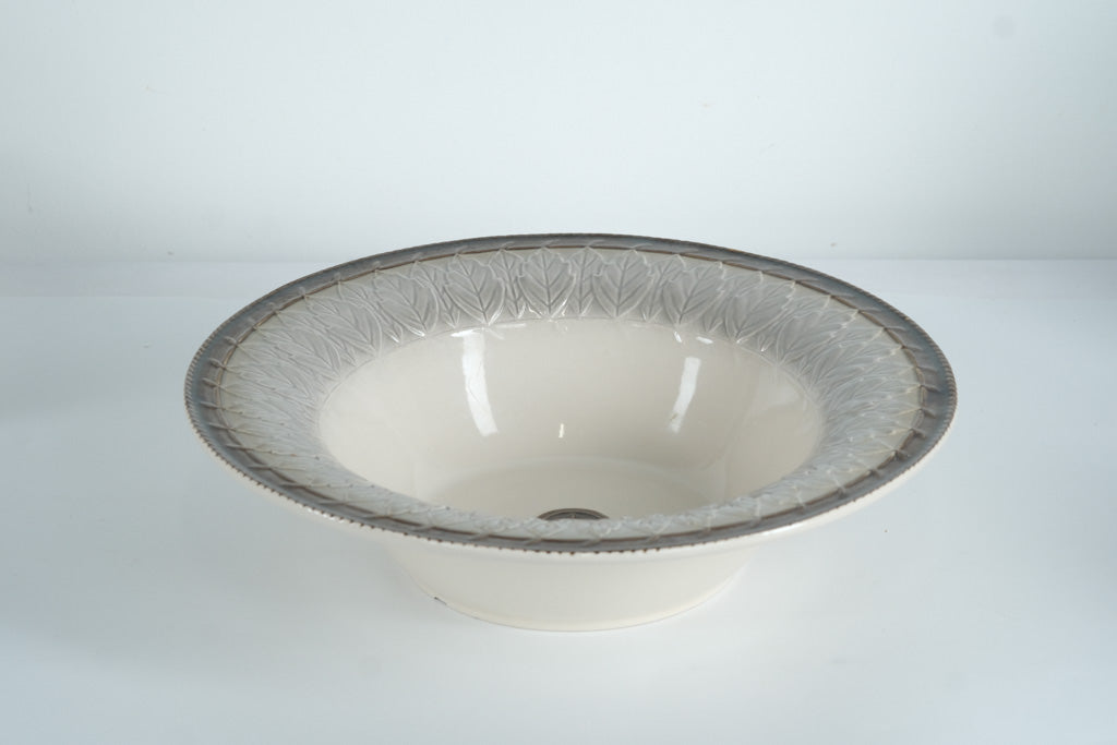 Fitz and Floyd Carrington Serving Bowl – Embossed Leaf Motif, Ivory & Taupe