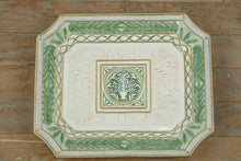Load image into Gallery viewer, Fitz &amp; Floyd Classics Gregorian Collection 16” Handcrafted Ceramic Serving Platter – Embossed Tree &amp; Leaf Motif, Gold &amp; Green Trim
