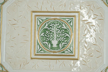 Load image into Gallery viewer, Fitz &amp; Floyd Classics Gregorian Collection 16” Handcrafted Ceramic Serving Platter – Embossed Tree &amp; Leaf Motif, Gold &amp; Green Trim
