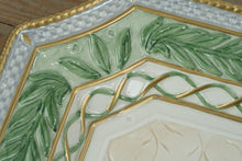 Load image into Gallery viewer, Fitz &amp; Floyd Classics Gregorian Collection 16” Handcrafted Ceramic Serving Platter – Embossed Tree &amp; Leaf Motif, Gold &amp; Green Trim
