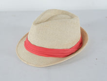 Load image into Gallery viewer, Natural Straw Fedora Hat with Coral Band – Lightweight Summer Sun Hat
