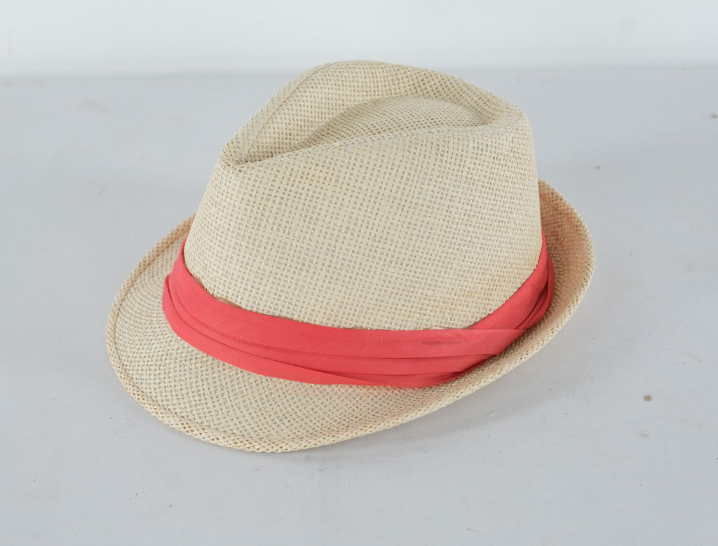 Natural Straw Fedora Hat with Coral Band – Lightweight Summer Sun Hat