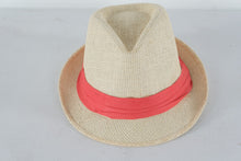 Load image into Gallery viewer, Natural Straw Fedora Hat with Coral Band – Lightweight Summer Sun Hat
