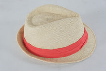 Load image into Gallery viewer, Natural Straw Fedora Hat with Coral Band – Lightweight Summer Sun Hat
