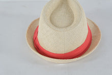 Load image into Gallery viewer, Natural Straw Fedora Hat with Coral Band – Lightweight Summer Sun Hat
