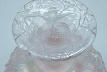 Load image into Gallery viewer, Champagne Satin Pedestal Candy Dish with Floral Relief – Fenton Art Glass
