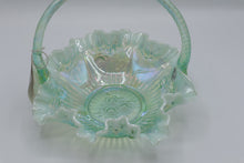 Load image into Gallery viewer, Fenton Green Opalescent Iridescent Glass Basket 8 Inch
