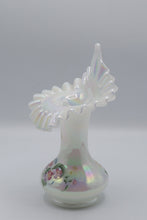 Load image into Gallery viewer, Fenton White Carnival Glass Jack in the Pulpit Vase Hand Painted 9.25 Inch
