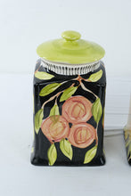 Load image into Gallery viewer, Fiasco Hand Painted Ceramic Fruit Canister Set 3 Black Kitchen Storage Jars
