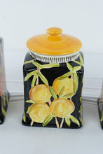 Load image into Gallery viewer, Fiasco Hand Painted Ceramic Fruit Canister Set 3 Black Kitchen Storage Jars
