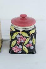 Load image into Gallery viewer, Fiasco Hand Painted Ceramic Fruit Canister Set 3 Black Kitchen Storage Jars
