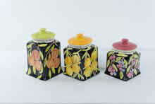 Load image into Gallery viewer, Fiasco Hand Painted Ceramic Fruit Canister Set 3 Black Kitchen Storage Jars
