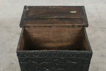 Load image into Gallery viewer, Antique Embossed Metal Clad Wood Chest Asian Figural Scenes on Casters

