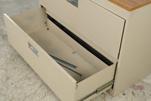 Load image into Gallery viewer, Beige Metal Two-Drawer Lateral Filing Cabinet with Woodgrain Top
