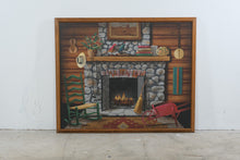 Load image into Gallery viewer, Vintage Harrington Rustic Cabin Fireplace Folk Art Canvas Wall Art 47 x 39
