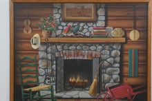 Load image into Gallery viewer, Vintage Harrington Rustic Cabin Fireplace Folk Art Canvas Wall Art 47 x 39
