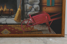 Load image into Gallery viewer, Vintage Harrington Rustic Cabin Fireplace Folk Art Canvas Wall Art 47 x 39
