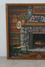 Load image into Gallery viewer, Vintage Harrington Rustic Cabin Fireplace Folk Art Canvas Wall Art 47 x 39
