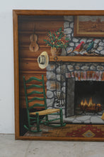 Load image into Gallery viewer, Vintage Harrington Rustic Cabin Fireplace Folk Art Canvas Wall Art 47 x 39
