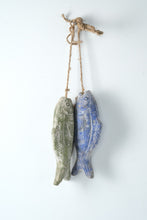 Load image into Gallery viewer, Pair Rustic Hanging Fish Wall Decor Blue Green Coastal Nautical Rope
