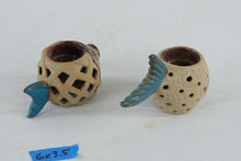 Load image into Gallery viewer, Ceramic Fish Candle Holders Pair Pierced Coastal Nautical Decor Blue Brown
