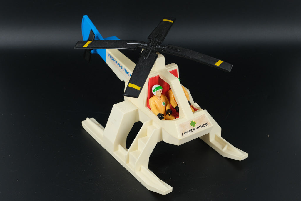 1974 Fisher-Price Rescue Helicopter #305 with 2 Figures – Vintage Original