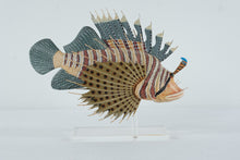 Load image into Gallery viewer, Hand-Carved Lionfish Sculpture on Lucite Stand – Articulated Wooden Tropical Fish, Nautical Coastal Decor
