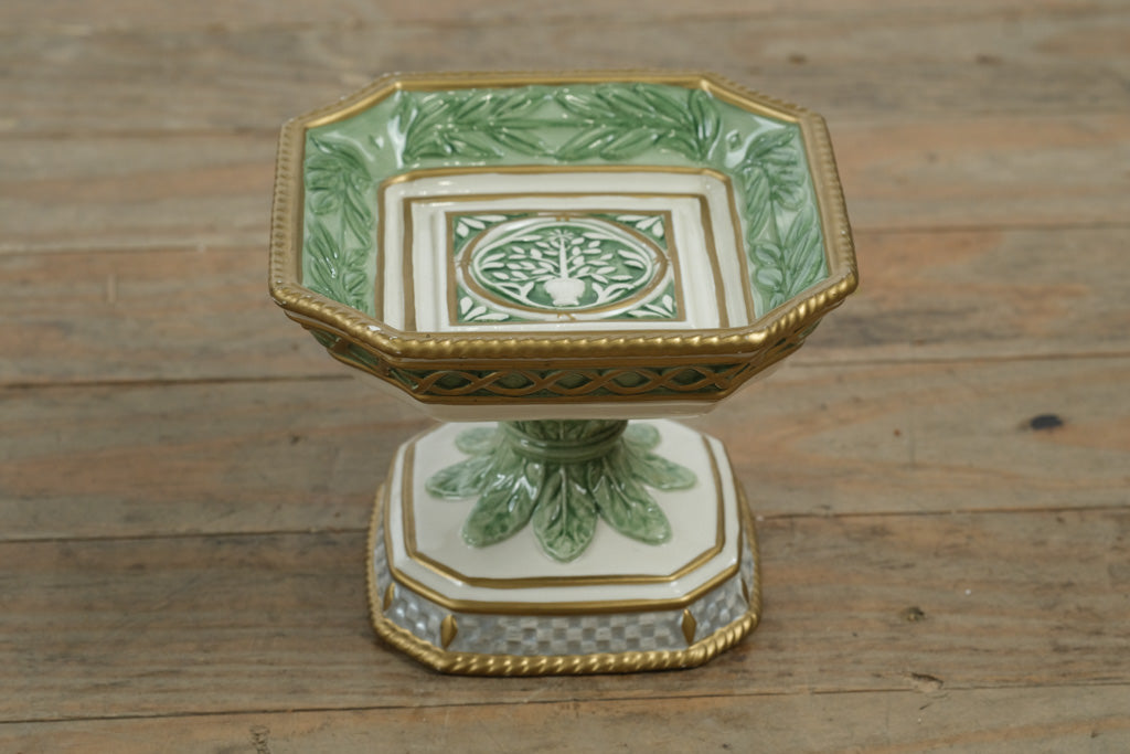 Fitz & Floyd Classics Georgian Collection 5.75” Pedestal Compote Dish – Handcrafted Ceramic with Tree Motif & Gold Trim