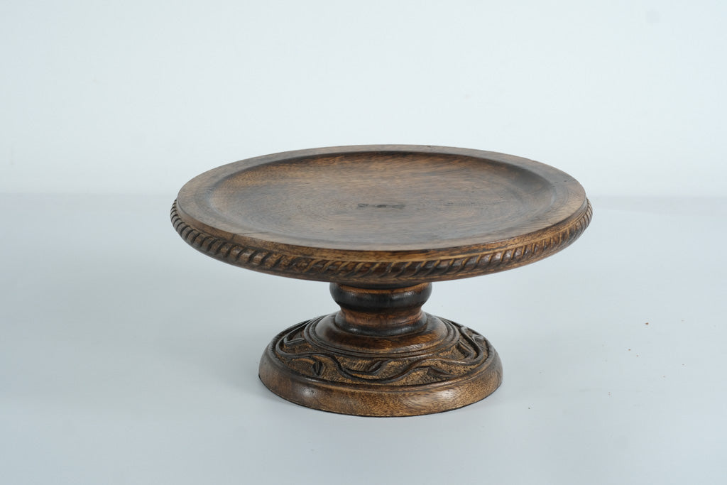 Fitz and Floyd Hand-Carved Wooden Pedestal Stand – Rustic Decorative Display Riser