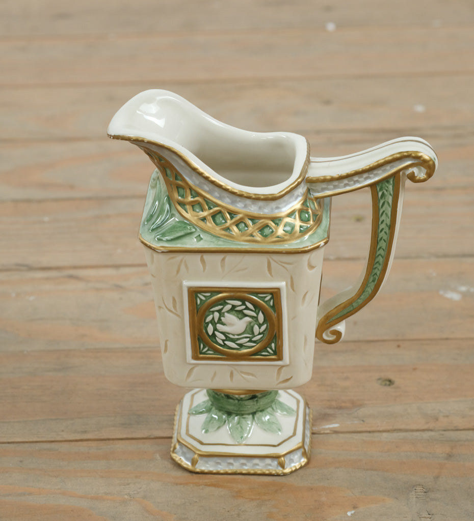 Fitz and Floyd Classics Gregorian Collection Creamer – Handcrafted Porcelain, Green & Gold Accents (5 5/8”)