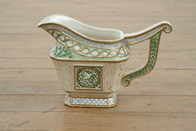 Load image into Gallery viewer, Fitz and Floyd Classics Gregorian Collection Gravy Boat – Handcrafted Porcelain with Green &amp; Gold Accents
